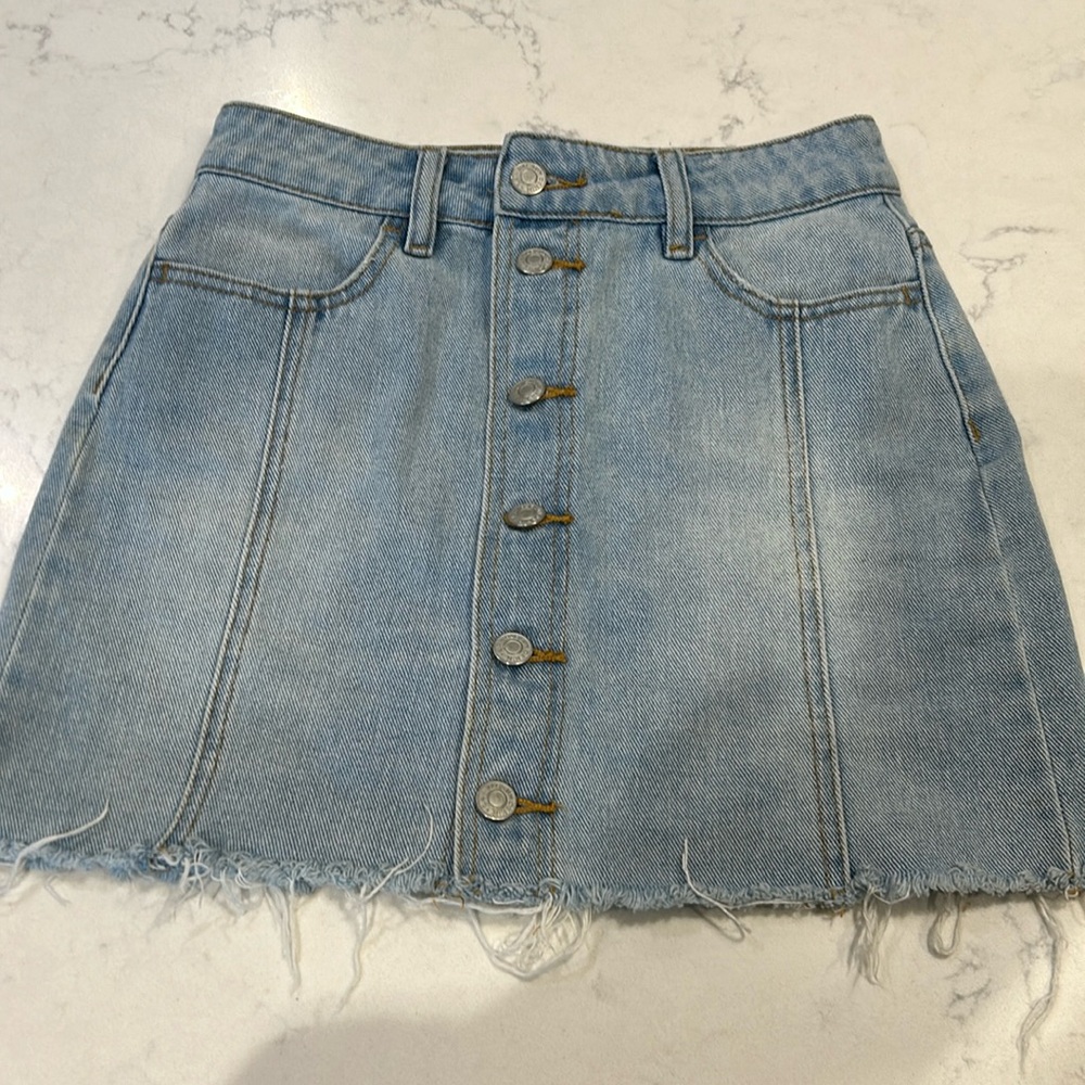 PacSun Button Down Jean Skirt Frayed Raw Hem 24